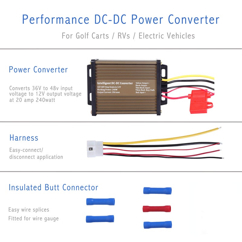 Pro Chaser DC-DC Golf Carts RVs 48V 36V Volt Voltage to 12V Step Down Voltage Reducer Regulator for Headlights Taillights Solar Panels Radios (20A 240W) - Image 2